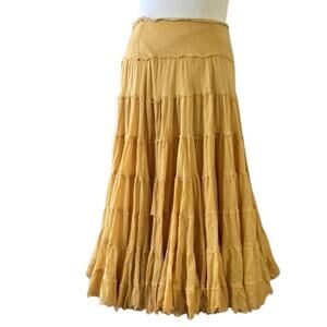 Y2K Tiered Yellow Cotton Boho Maxi Skirt Fred Segal